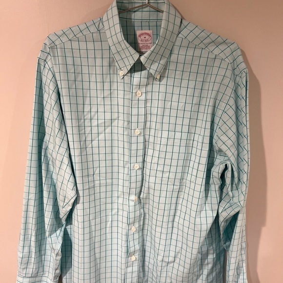 Brooks Brothers Classic Fit Medium Non-Iron Blue Windowpane Dress Shirt - Picture 2 of 7